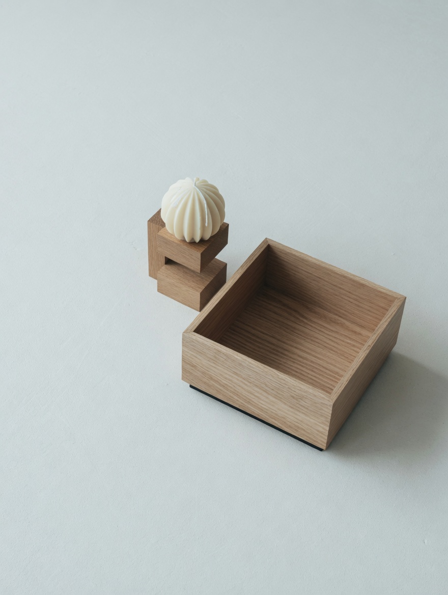An oak vessel with a candle stand