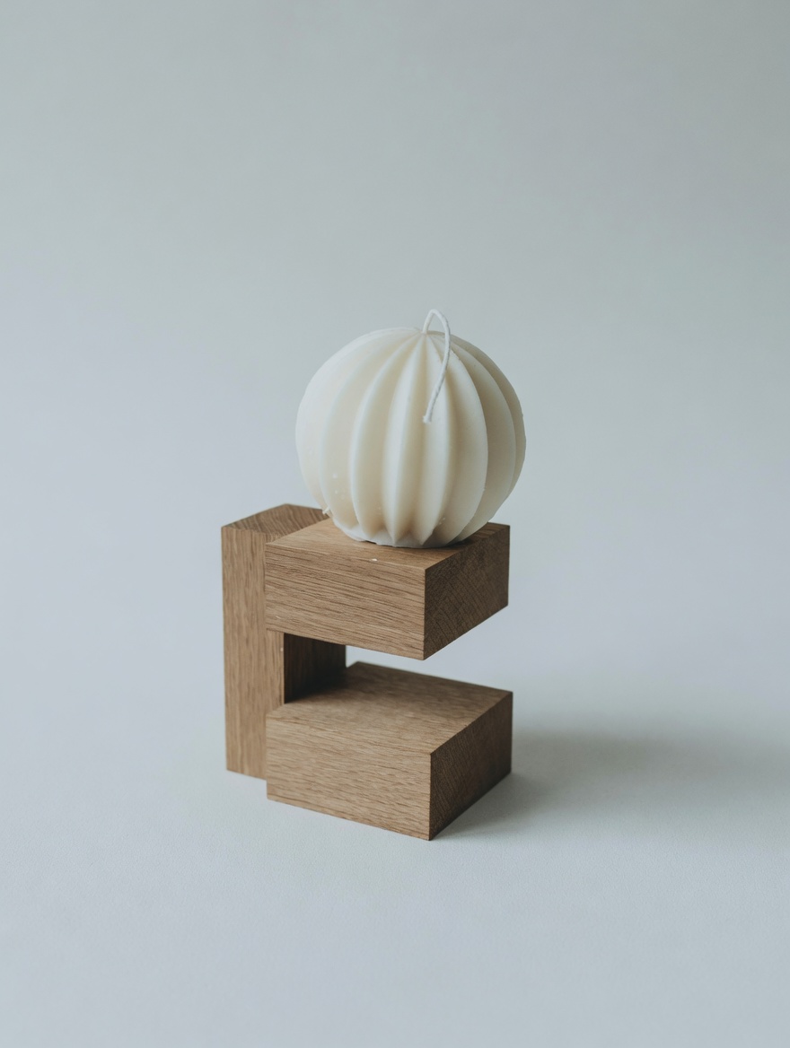 An oak candle stand with carved fluted candle